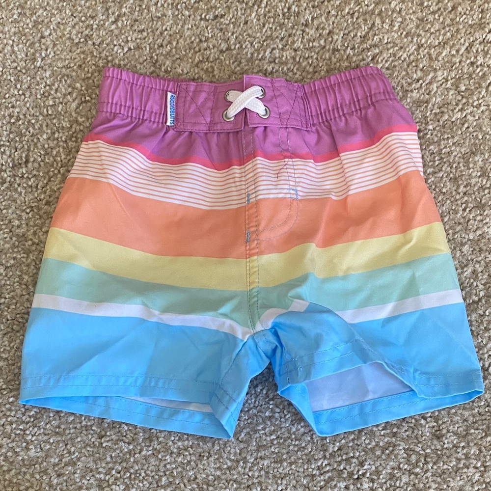 Kids Rainbow Stripe Swim Trunks - Pink, Orange, Yellow, Green, Blue